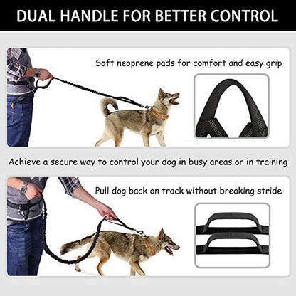 Hands Free Dog Leash, Waist Running Leash with Zipper, Walking Pouch for Medium Large Dogs, Dual Handle and Retractable Bungee for Training Jogging Hiking - Image 5