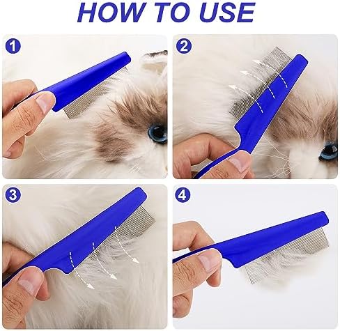 NQEUEPN Pet Hair Comb, 2 in 1 Multifunctional Pet Hair Comb for Grooming and Dehairing, Flea and Tear Stain Removal, Stainless Steel and ABS Material, Pack of 2, Blue - Image 5
