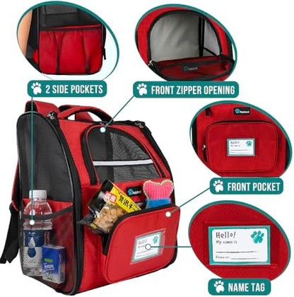 PetAmi Dog Backpack Carrier Airline Approved Cat Pet Puppy Bag, Red - Image 3