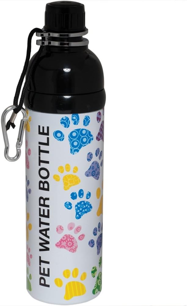 Stainless Steel Pet Water Bottle, 24-Ounce, Puppy Paw Print Design