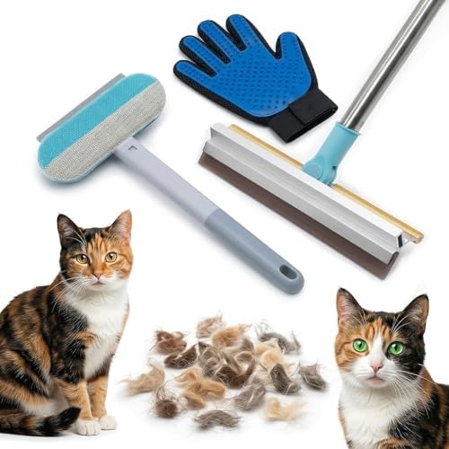 SUREMAX 3-in-1 Pet Hair Remover Set, Carpet Rake for Pet Hair with 54" Extendable Handle, Pet Grooming Glove & Lint Brush for Dogs Cats, Hair Removal Broom for Carpets, Rugs, Couch, Clothes, Furniture by Unknown