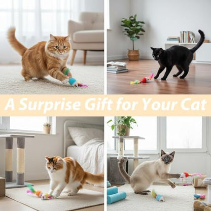 6 Pack Mouse Toys for Cats, Furry Rattle Interactive Mice Toys with Feather Tails Realistic Faux Fur Cat Mouse Toys for Indoor Cats & Kittens (6 Color) - Image 7