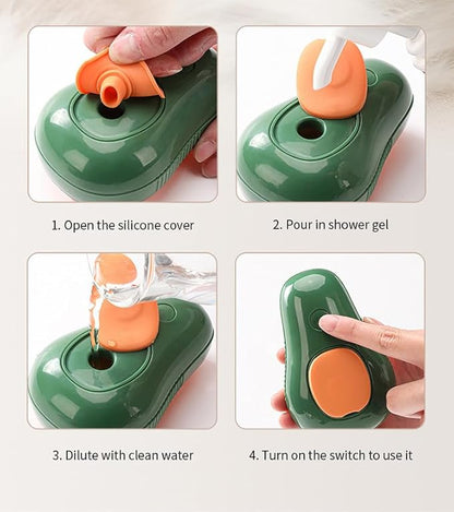 3-in-1 Self-Cleaning Steamy Cat Rechargeable Silicone Pet Brush for Massage, Removing Tangles and Loose Hair (Avocado/Orange)