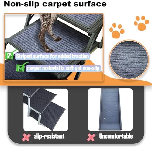 Dog Ramp for Car Truck and SUV Dog Stairs for Large Dogs Folding Pet Stairs with Non-Slip Rug Surface Supports Up to 250 lbs (5 Steps) - Image 2