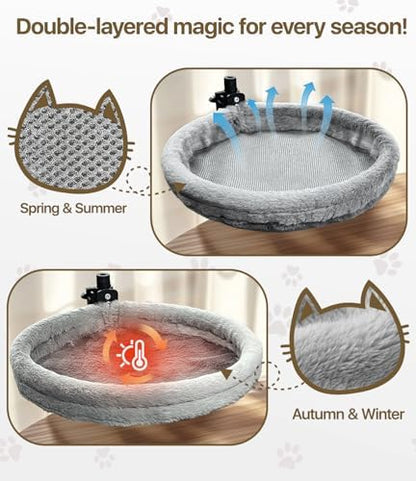 Cat Desk Bed, Cat Hammock for Home Office, 360°Rotating & Adjustable Shelf, Removable Comfortable Soft Pet Nest Bed, Modern Unique Kitten Furniture Attachment for Game Tables, Grey - Image 2