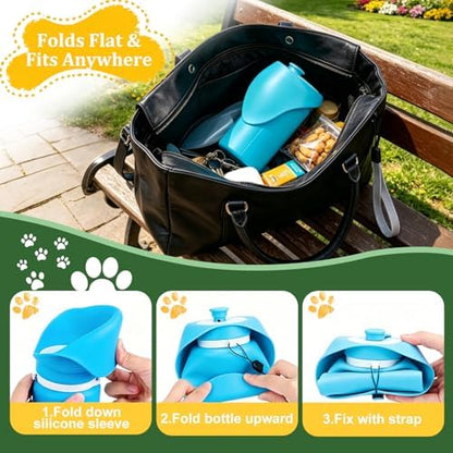 2 in 1 Foldable Dog Water Bottle, Leakproof Portable Pet Dispenser, Blue - Image 2
