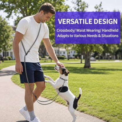 Kazazoo Hands-Free Dog Leash Adjustable Length 5-8Ft,Crossbody & Waist for Dog Walking, Running for Small Dogs with Reflective Strips, Ballistic Nylon, Waist Belt, Lightweight Black - Image 2