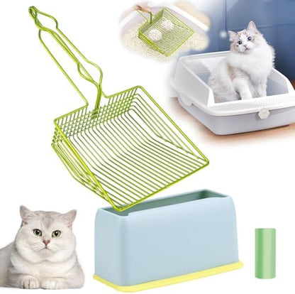 DHXYZZB Cat Litter Scoop with Holder, Metal Cat Litter Scoop Deep Shovel Kitty Poop Scooper Stand for Litter Box, Fast Sifting Non-Stick Cat Poop Sifting with Container to Store cat Scooper by DHXYZZBBetterlivingwithpet