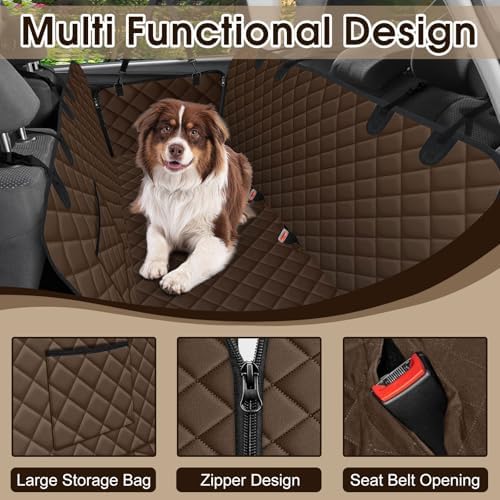Waterproof Dog Car Seat Cover for Back Seat, Pet Hammock- L, Coffee/Black - Image 3