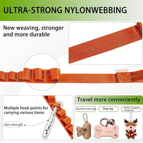 FOVRLZSE Bungee Dog Leash, Reflective Shock Absorbing, 4FT–5FT,Orange - Image 3