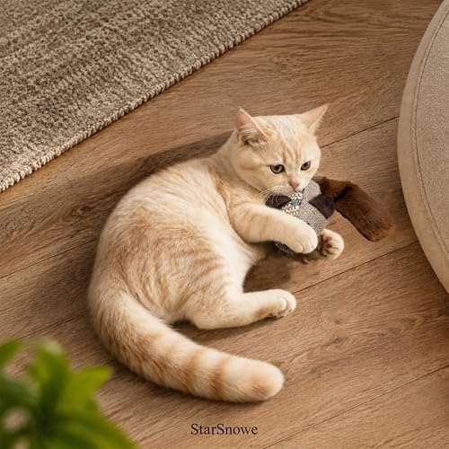 StarSnowe×Cotton-Linen Fuzzy Mouse,Cat Plush Toy with Catnip and Crinkle Paper, Interactive Fun Kitten Stuffed Toys Set-12in Big Mice (Mouse Hunter(Pack of 2)) - Image 5