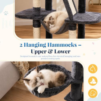Hey-brother Cat Tree Tower with Padded Platform Bed, Hammock, MPJ019-SG - Image 3