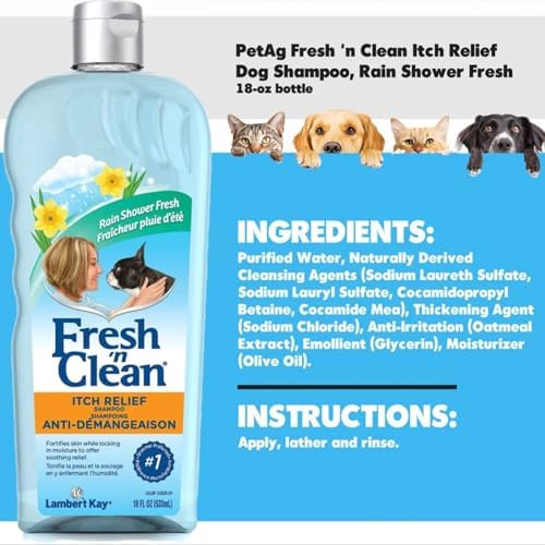 PetAg Fresh 'n Clean Itch Relief Shampoo - Rain Shower Fresh Scent Dog Shampoo - Instant Relief for Dry & Irritated Skin - 18 fl oz - Image 4