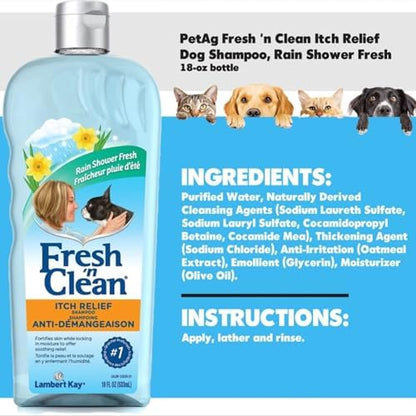 PetAg Fresh 'n Clean Itch Relief Shampoo - Rain Shower Fresh Scent Dog Shampoo - Instant Relief for Dry & Irritated Skin - 18 fl oz - Image 4