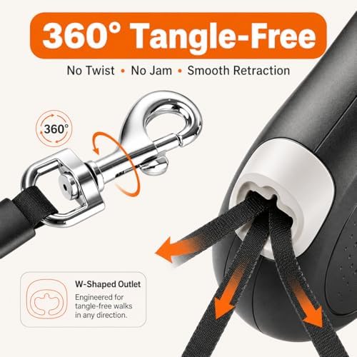 Retractable Dog Leash, 16 FT Strong Nylon Tape for Small and Medium Dogs up to 55 lbs, 360° Tangle-Free Design, One-Hand Brake & Lock with 3 Control Modes, Ergonomic Non-Slip Handle - Image 4