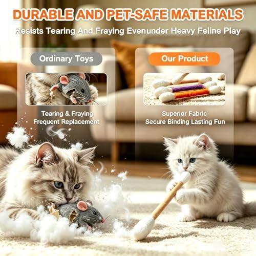 4 Pack Natural Wool Braided-Cat Toys Cat Qtip Toy with Organic Catnip - Image 3