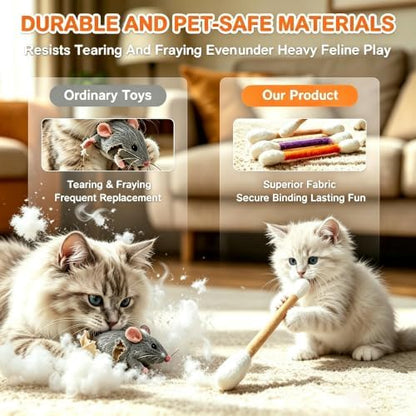 4 Pack Natural Wool Braided-Cat Toys Cat Qtip Toy with Organic Catnip - Image 3