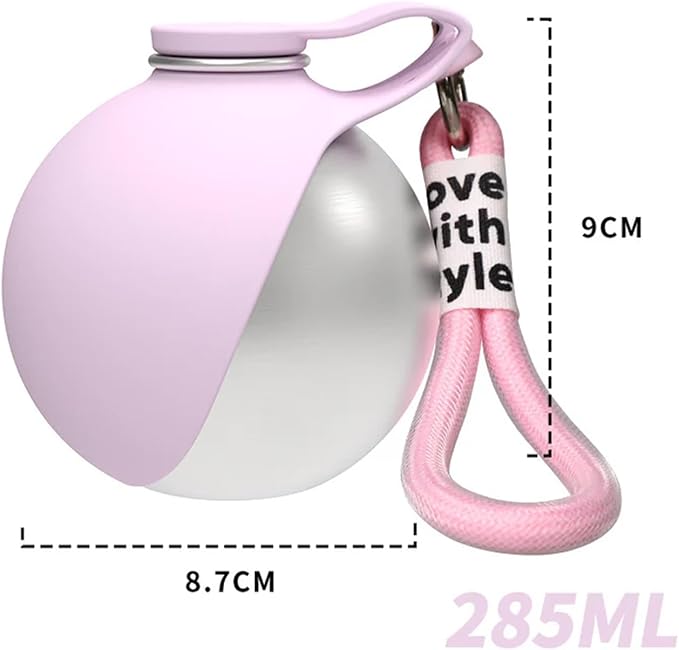 Foldable Pet Water Bottle, Portable Leak Proof Dog Water Bottle with Silicone Drinking Bowl, 304 Stainless Steel Travel Water Dispenser for Dogs and Cats, 287ML (Pink)