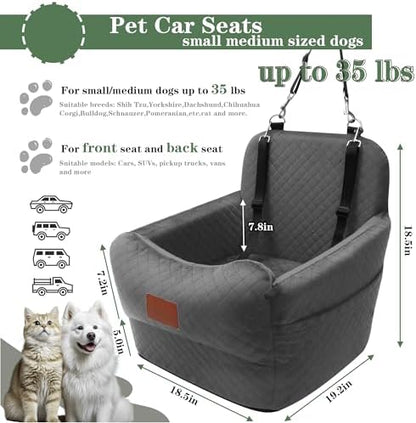 Dog Car Seat for Small/Medium Dogs,2 Adjustable Seat Belt,Memory Foam with Soft Fabric Pets Travel Car Bed with Non-Slip Bottom,Easily Installed in Front and Back Seats,Removable and Washable(H-Grey - Image 2