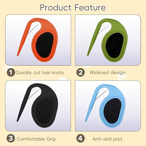 4Pcs Cat Dematting Comb Set - Safe Hidden Blade Pet Knot Remover for Matted Fur, No Scratch Grooming Detangling Tool for Dogs & Cats, Non-Slip Handle - Image 2