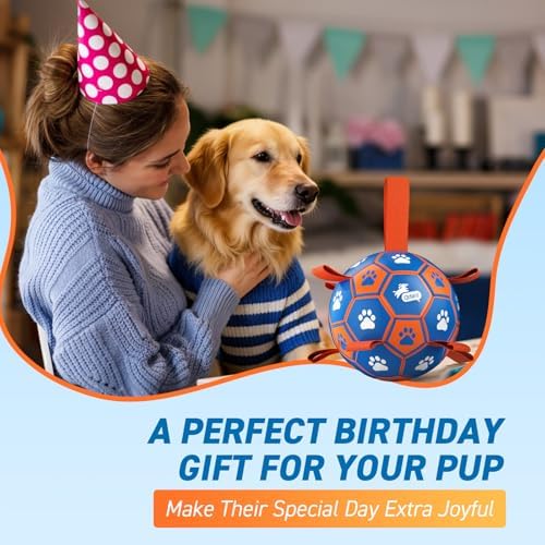 QDAN Dog Ropes Toys, Soccer Ball with Straps, Tug Toy, Dog Birthday Gift - Image 3