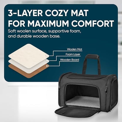 Pet Travel Carrier Bag – Airline Approved Soft-Sided Dog & Cat Carrier, Foldable, Breathable Mesh, Washable Pad – Fits Pets up to 15 lbs – The Pup Quartet (Black) - Image 5