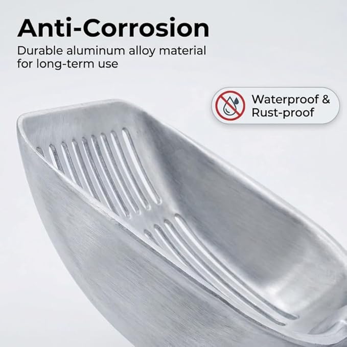 Heavy Duty Cat Litter Scoop with Holder - All Metal Cat Litter Scooper with Holder - Speed Sifter Litter Box Scooper Captures All Clumps - Aluminum Cats Litter Scooper