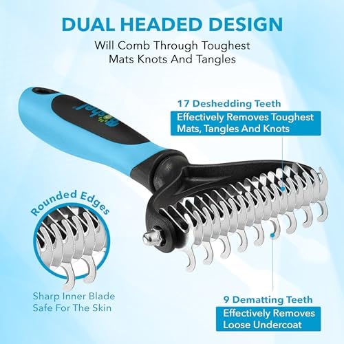 BOSHEL Dematting Comb for Dogs, Undercoat Rake, Cat Deshedding Tool, Dematting Brush for Pets - Image 2