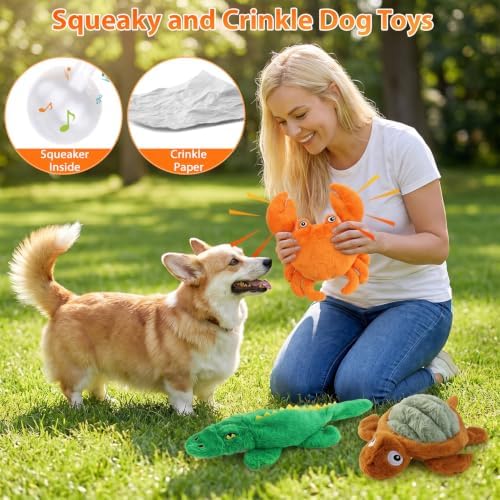 No Stuffing Dog Toys for Puppies, Small & Medium Dogs, 3 Pack Squeaky Crinkle Plush Toys for Teething & Anxiety Relief, Lightweight Interactive Animal Set to Keep Them Busy - Image 4
