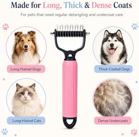 2 Pack Dog & Cat Brush for Shedding, 2-in-1 Undercoat Rake & Dematting Comb - Image 6