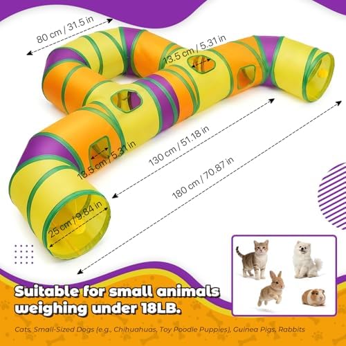 Cat Tunnel for Indoor Cats Large, Collapsible Cat Playhouse Pet Play Tunnel Tube Maze with Hanging Pom-Poms and Interactive Holes for Kitten, Kitty, Puppy, Rabbits, Ferret, Guinea Pig - Image 2