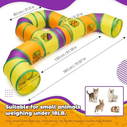 Cat Tunnel for Indoor Cats Large, Collapsible Cat Playhouse Pet Play Tunnel Tube Maze with Hanging Pom-Poms and Interactive Holes for Kitten, Kitty, Puppy, Rabbits, Ferret, Guinea Pig - Image 2