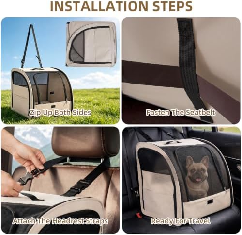 Dog Car Seat for Small Medium Dogs & Cats, Soft-Sided, Beige - Image 4