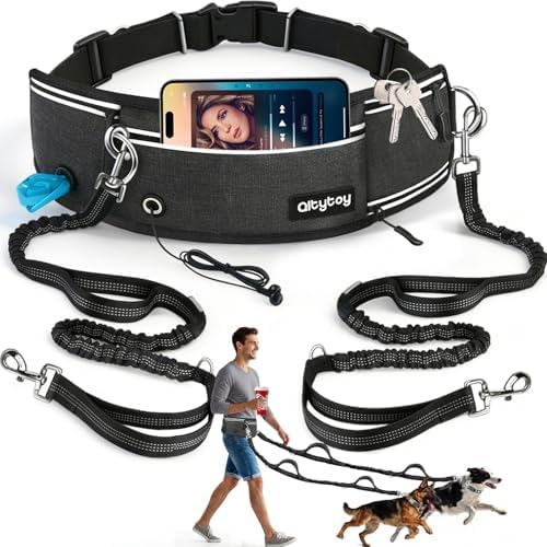 Hands Free Double Dog Leash for Two Dogs 240LB Heavy Duty Bungee by Qltytoy