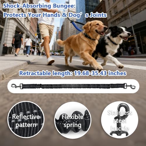 16.4ft LED 360° Dual Retractable Dog Leash for Medium Dogs 35–55 lbs, USB Rechargeable LED Light, 360° Tangle-Free, Detachable Front Lead & Emergency Ready, Reflective Elastic (White) - Image 5