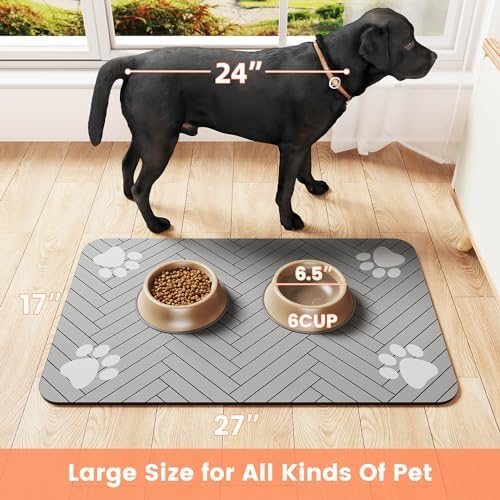 Pet Feeding Mat-Absorbent Pet Placemat for Food and Water Bowl, with Waterproof Rubber Backing, Quick Dry Water Dispenser Mat for Dog and Cat (24"x16", Striped Light Gray) - Image 6