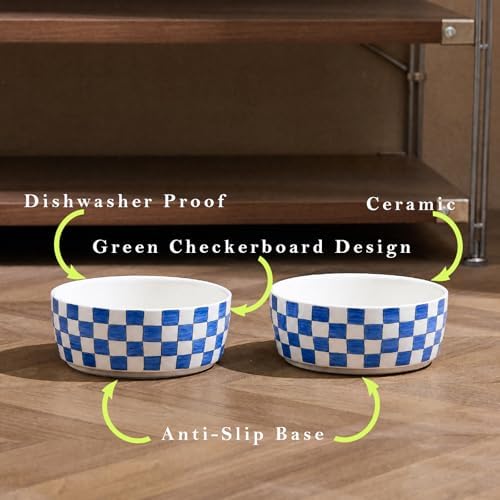 6.4 inch Ceramic Hand Painted Basic Dog Bowl Set of 2 with Anti-Skid Rubber Base, Food and Water Bowls for Small Pets,Blue - Image 3