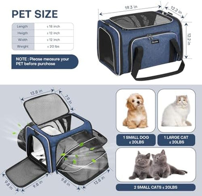 Pet Carrier, Large Soft Sided Expandable Travel Carrier with Steel Frame, Anti-Scratch Mesh, Removable Fleece Pad and Pockets for Cats, Dogs and Small Animals up to 15 lbs (Blue, 5 Sides Expandable) - Image 7
