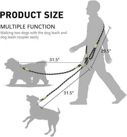 pawstrip Hands Free Dog Leash Crossbody Dog Running Leash Handsfree Pet Rope for Hiking Training Heavy Duty Reflective Pet Walking Belt (Black for Two Dogs)