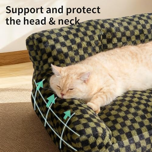 Faux Fur Cat & Dog Sofa Cat Couch Mini Cat Bed Indoor Human Style Pet Sofa, Modern Pet Furniture for Cats, Washable ＆ Removable Cover, for Cats and Small Medium Dogs (Black/Green, Large(30X21 inch)) - Image 3