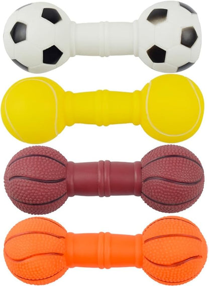 POPETPOP 4Pcs Dog Molar Chew Toys Dog Squeaky Barbell Toys Vinyl Dumbbell for Teething Playthings Pet Squeaky for Puppy