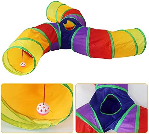 Bemodst S-Type Cat Tunnel, 2 Way/3 Way/4 Way/5 Way Collapsible S-Shape Small Animal Tubes Kitty Tunnels Interactive Maze House Toy with Storage Bag for Kitten Puppy Rabbit Guinea Pig (Rainbow-3 Way) - Image 6