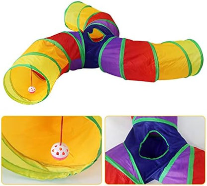 Bemodst S-Type Cat Tunnel, 2 Way/3 Way/4 Way/5 Way Collapsible S-Shape Small Animal Tubes Kitty Tunnels Interactive Maze House Toy with Storage Bag for Kitten Puppy Rabbit Guinea Pig (Rainbow-3 Way) - Image 6