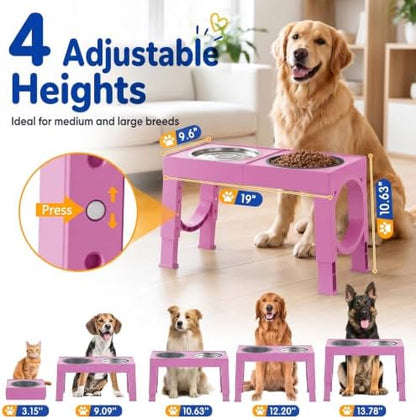 XIAZ Elevated Dog Bowls Large Breed Raised Dogs Bowl Stand Large/Medium Sized Dog Slow Feeder Dogs Bowls Food Water Stands 5 Heights Adjustable 9/11/12/14in Pet Feeder Dish Station - Image 2