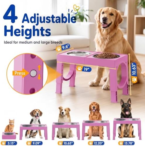XIAZ Elevated Dog Bowls Large Breed Raised Dogs Bowl Stand Large/Medium Sized Dog Slow Feeder Dogs Bowls Food Water Stands 5 Heights Adjustable 9/11/12/14in Pet Feeder Dish Station - Image 2