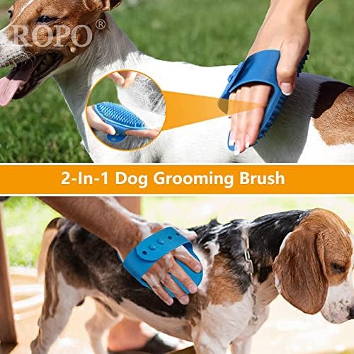 ROPO 2PC Dog Grooming Brush, Pet Shampoo Bath Brush&Pet steel comb, pet dog cat grooming comb - Image 6