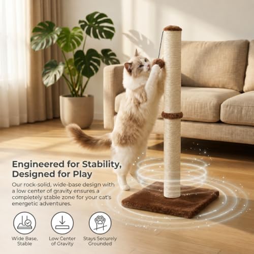 Dimaka 29" Tall Cat Scratching Post, Claw Scratcher with Sisal Rope and Covered with Soft Smooth Plush, Vertical Scratch [Full Strectch] for Standard Size Cats (Dark Brown, 29 inches for All Cats) - Image 7