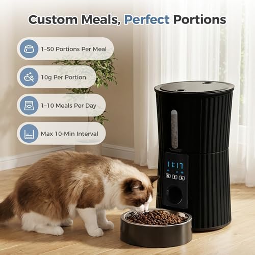DUMOS 4L Automatic Cat Feeder, Dog Food Dispenser with APP Control, Black - Image 4