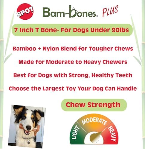 SPOT Bam-Bones Plus T-Bone, Bamboo Fiber & Nylon Dog Chew, Durable for Aggressive Chewers, Non-Splintering, for Adult Dogs & Teething Puppies Under 90lbs, 7in, Chicken Flavor - Image 2
