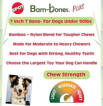 SPOT Bam-Bones Plus T-Bone, Bamboo Fiber & Nylon Dog Chew, Durable for Aggressive Chewers, Non-Splintering, for Adult Dogs & Teething Puppies Under 90lbs, 7in, Chicken Flavor - Image 2